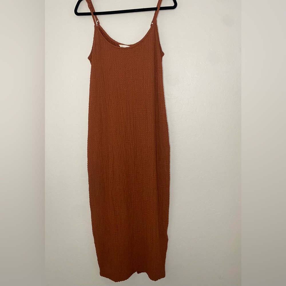 H&M Shift Dress Women Large Orange Crinkled Jersey Sleeveless Adjustable Straps